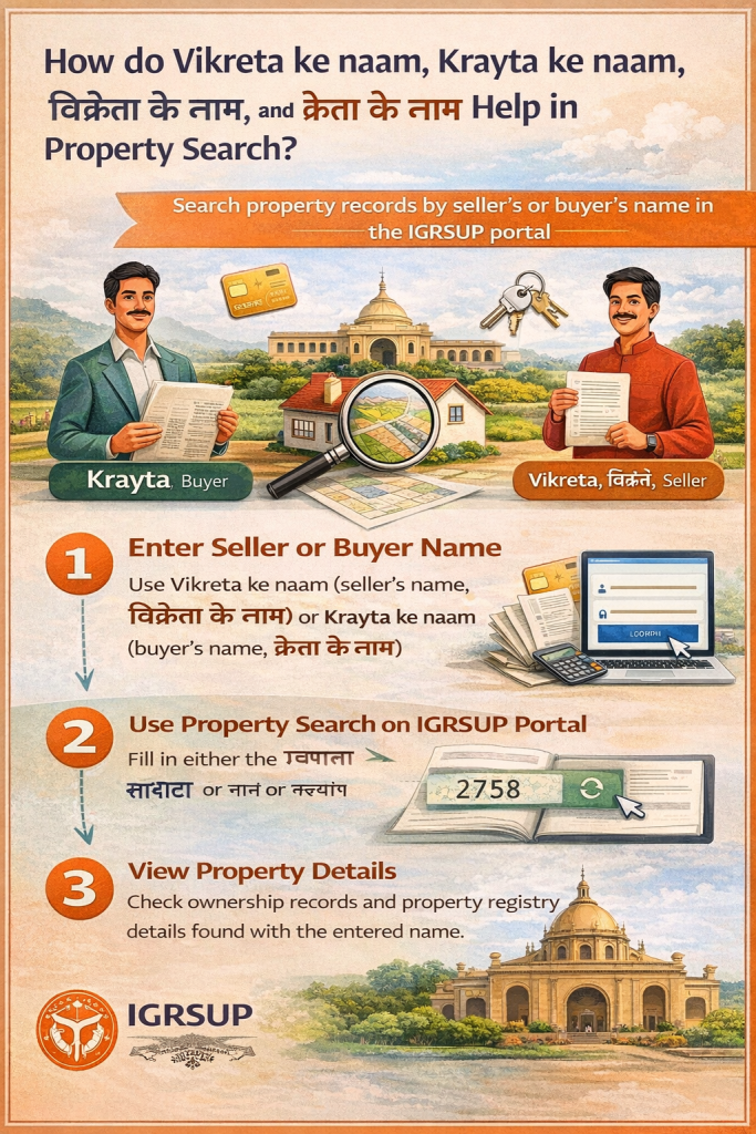 How do Vikreta ke naam, Krayta ke naam, विक्रेता, विक्रेता के नाम, and क्रेता के नाम help in property search? How do Vikreta ke naam, Krayta ke naam, विक्रेता, विक्रेता के नाम, and क्रेता के नाम help in property search?